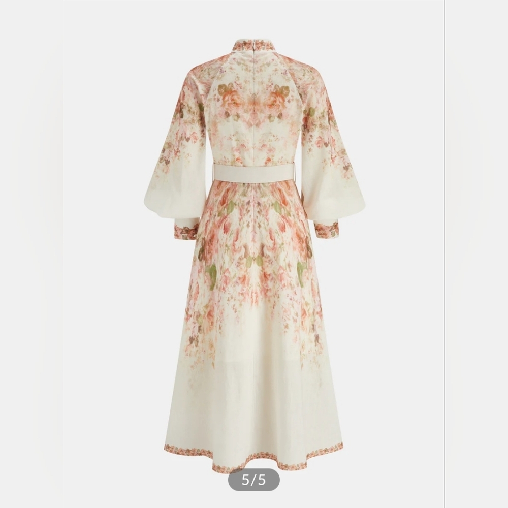 Commense Long Sleeve Floral Midi Dress in Ivory and Blush - Picture 2 of 3